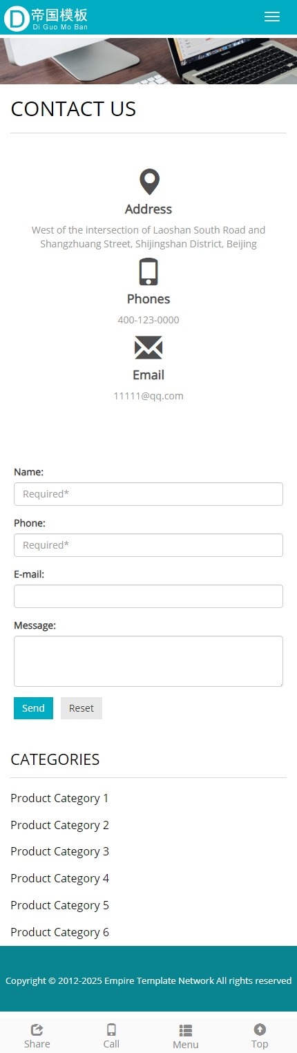 帝国cms外贸通用性响应式公司企业英文网站模板自适应移动端_移动端联系我们页