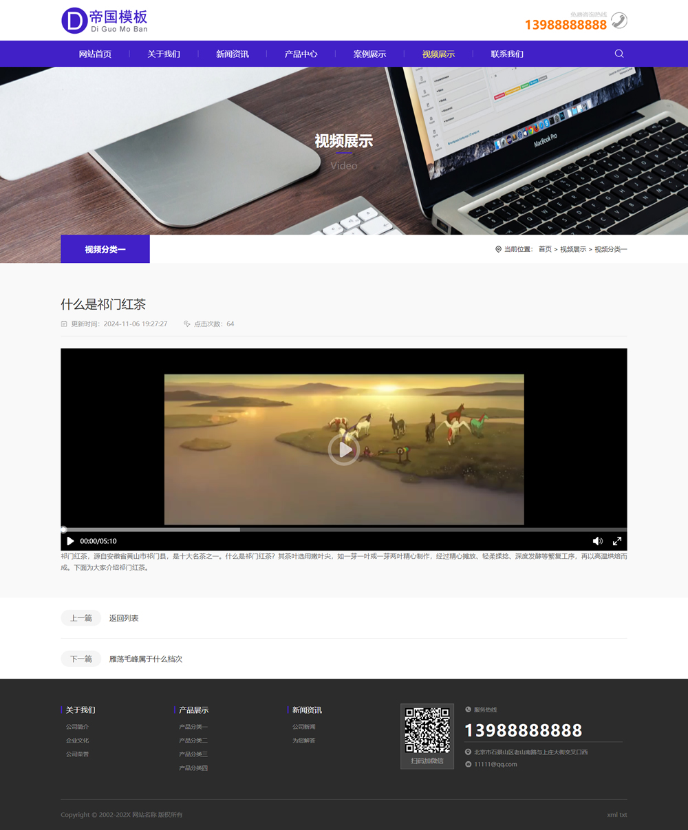 帝国CMS企业模板HTML5响应式整站网站模板自适应公司模板_电脑端视频内容页