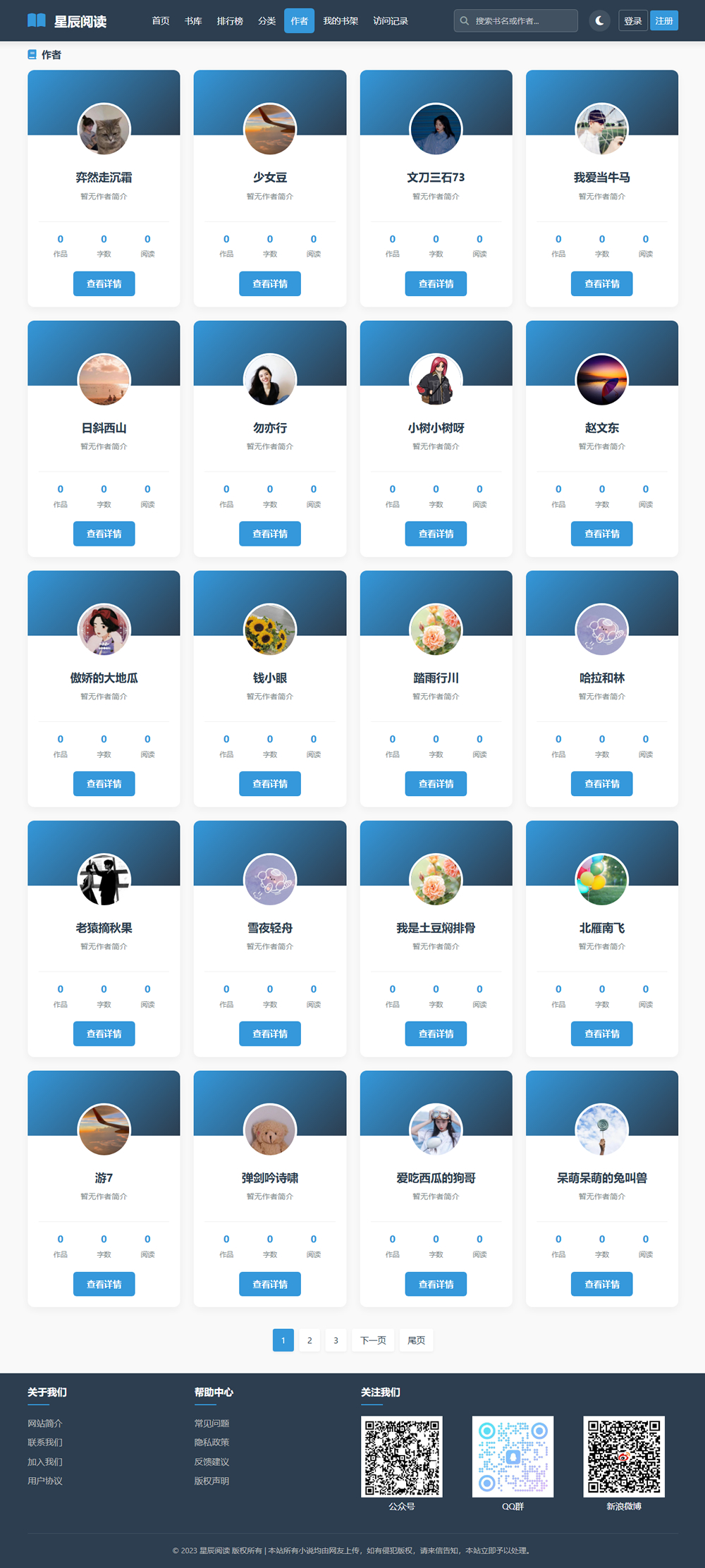 帝国cms8.0小说在线阅读模板自适应手机模板响应式网站模板_作者列表页